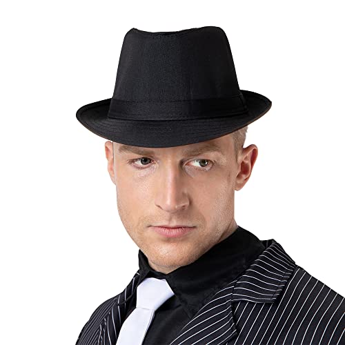 Black Twenties Film Noir Gangster Italian Mafia Fedora 20s Costume Hat Accessory