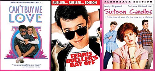 Most Popular Girl on Campus Retro Teen Movies Totally 80's Sixteen Candles / Ferris Bueller's Day Off / Can't Buy Me Love DVD Fun movie Set Three School Pack Film Feature Bundle