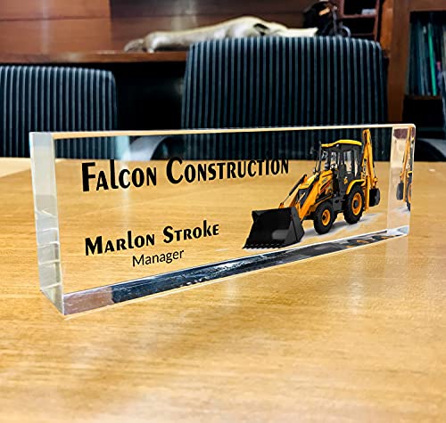 OOCLAS Acrylic Name Plates For Builders, Nameplates For Construction Companies, Desk Accessories For Construction Companies, CrystalClear Acrylic Name Plates In Size 8 X 2.50 X 1.25 Inches